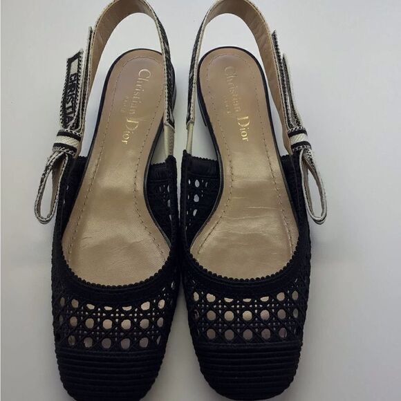 Dior Moi Black Cotton Lambskin Mesh Cannage Slingback Ballet Flats EU 35.5 - Picture 9 of 16